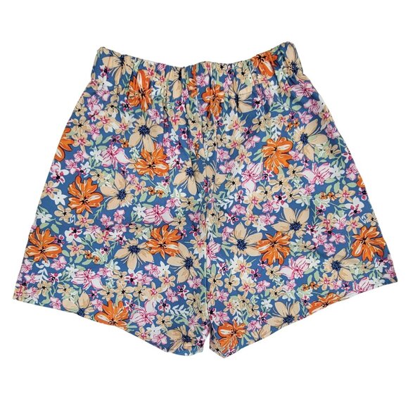 Womens Shorts Small Blue and Floral Elastic Waist Summer Beachy New in Bag - Picture 1 of 9